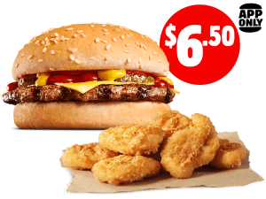DEAL: Hungry Jack's - $6.50 6 Nuggets & Cheeseburger via App 1