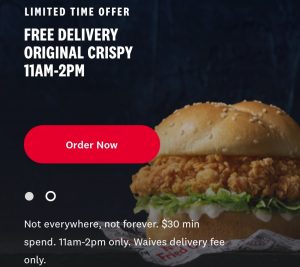 DEAL: KFC - Free Delivery with Original Crispy with $30 Spend via Online or App Between 11am-2pm 1