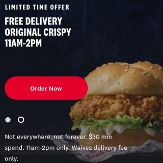 DEAL: KFC - Free Delivery with Original Crispy with $30 Spend via Online or App Between 11am-2pm 1