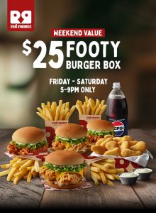DEAL: Red Rooster - $25 Footy Burger Box via Website or App (5-9pm until 11 May 2024) 1