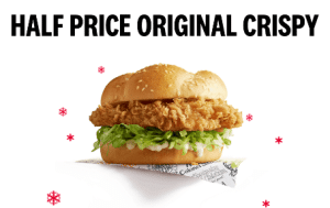 DEAL: KFC - Half Price Original Crispy Burger via App or Online (11 July 2025) 1
