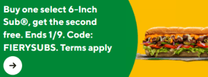 DEAL: Subway - Buy One Get One Free 6-Inch Fiery Subs with $15+ Spend via DoorDash (until 1 September 2024) 13 DEAL: Subway - Buy One Get One Free 6-Inch Fiery Subs with $15+ Spend via DoorDash (until 1 September 2024) 5