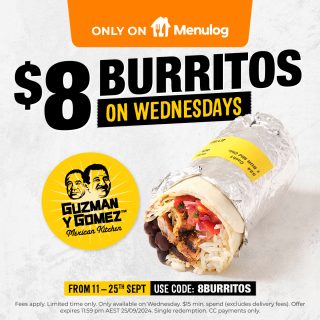 DEAL: Guzman Y Gomez – $8 Burritos with $15 Minimum Spend on Wednesdays via Menulog (until 25 September 2024) 5
