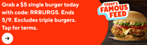DEAL: Red Rooster - $5 Single Burger via DoorDash (5 September 2024) 5