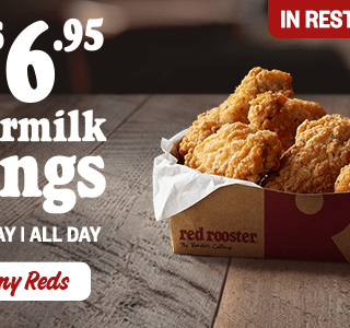 DEAL: Red Rooster - 6 Buttermilk Wings for $6.95 In-Restaurant on Wednesdays 10