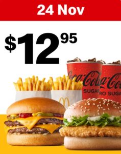 DEAL: McDonald’s - $12.95 Small Double Cheeseburger Meal & Small McChicken Meal on 24 November 2024 (30 Days 30 Deals) 1