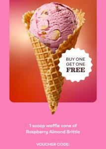 DEAL: Baskin Robbins – Buy One Get One Raspberry Almond Brittle Chocolate 1 Scoop Waffle Cone for Club 31 Members 4
