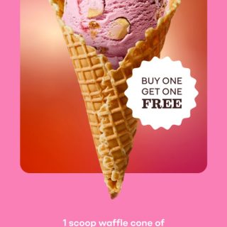 DEAL: Baskin Robbins – Buy One Get One Raspberry Almond Brittle Chocolate 1 Scoop Waffle Cone for Club 31 Members 5