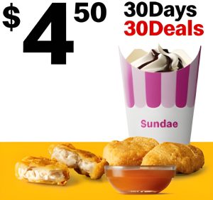DEAL: McDonald’s - $4.50 3 McNuggets & Small Sundae on 13 November 2024 (30 Days 30 Deals) 1