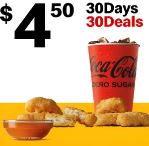 DEAL: McDonald’s - $4.50 6 McNuggets & Small Soft Drink on 7 November 2024 (30 Days 30 Deals) 1