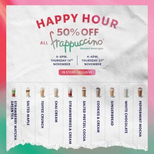 DEAL: Starbucks - 50% off Frappuccinos (4-6pm 14 & 21 November 2024) 3