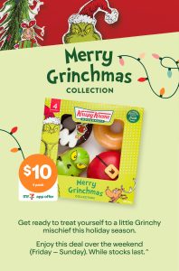 DEAL: 7-Eleven – $10 Krispy Kreme Merry Grinchmas 4 Pack via App (until 8 December 2024) 1