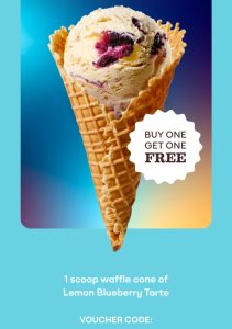 DEAL: Baskin Robbins – Buy One Get One Lemon Blueberry Tarte Chocolate 1 Scoop Waffle Cone for Club 31 Members 4