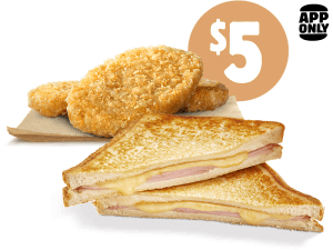DEAL: Hungry Jack's - $5 Ham & Cheese Toastie & 2 Hash Browns Pickup via App 29 DEAL: Hungry Jack's - $5 Ham & Cheese Toastie & 2 Hash Browns Pickup via App 1
