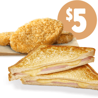 DEAL: Hungry Jack's - $5 Ham & Cheese Toastie & 2 Hash Browns Pickup via App 6 DEAL: Hungry Jack's - $5 Ham & Cheese Toastie & 2 Hash Browns Pickup via App 6