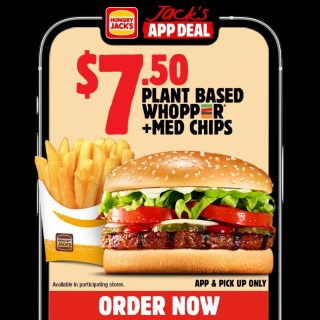 DEAL: Hungry Jack's - Plant Based Whopper & Medium Chips for $7.50 Pickup via App 3