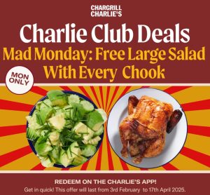 DEAL: Chargrill Charlie's - Free Large Salad with Whole Chicken Purchase on Mondays with App (until 17 April 2025) 2