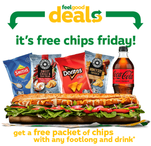 DEAL: Subway - Free 45g Packet of Chips with Footlong Sub & Drink Purchase via App or Online on Fridays (until 14 March 2025) 1