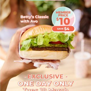 DEAL: Betty's Burgers - $10 Betty's Classic with Avo via App (18 March 2025) 10