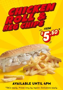 DEAL: Chicken Treat - $5.50 Chicken Roll & Regular Chips until 4pm (until 13 May 2025) 4