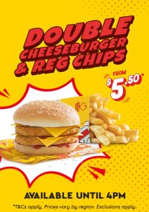 DEAL: Chicken Treat - Double Cheeseburger & Regular Chips for $5.50 until 4pm Daily (until 1 April 2025) 4