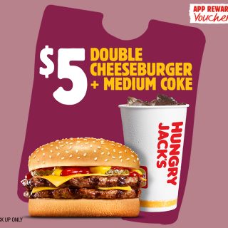 DEAL: Hungry Jack's - $5 Double Cheeseburger & Medium Coke via App (until 28 April 2025) 3 DEAL: Hungry Jack's - $5 Double Cheeseburger & Medium Coke via App (until 28 April 2025) 3