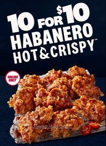 DEAL: KFC - 10 Pieces Habanero Hot & Crispy for $10 via App or Online (20 May 2025) 1