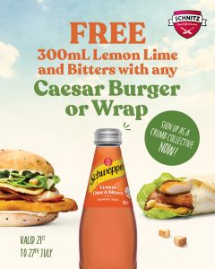 DEAL: Schnitz - Free 300ml Lemon Lime Bitters with Caesar Wrap or Burger for Crumb Collective Members (until 27 July 2025) 3