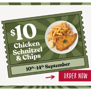 $10 Chicken Schnitzel & Chips at Schnitz from 10–14 September 7