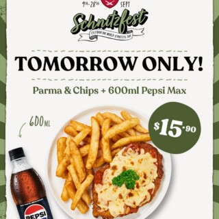 Schnitz: Parma & Chips with 600ml Pepsi Max for $15.90 on 17 September 4
