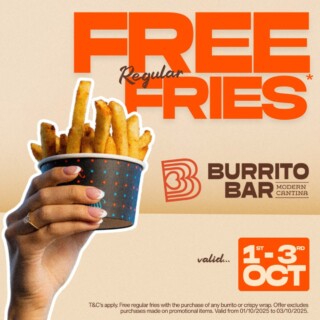 Burrito Bar Free Fries with Burrito or Wrap Purchase + $10 Philly Chicken Burrito 3