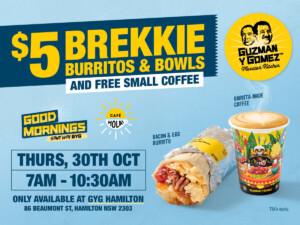 GYG Hamilton Serves Up $5 Brekkie Burritos or Bowls + Free Coffee on October 30 3