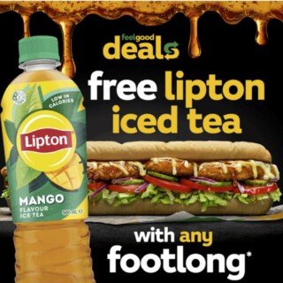 Free Lipton Iced Tea with Any Footlong at Subway until November 18 3