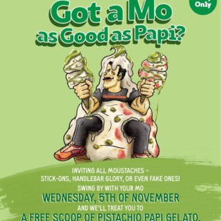 Free Pistachio Papi Gelato for Anyone with a Moustache at Gelatissimo on November 5 1