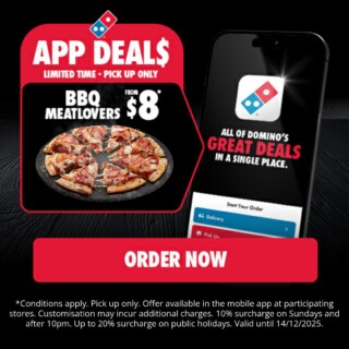 Domino’s App Deal: BBQ Meatlovers Pizza From $8 Until 14 December 3 Domino’s App Deal: BBQ Meatlovers Pizza From $8 Until 14 December 3