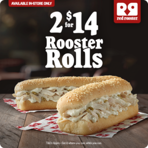Red Rooster: 2 Rooster Rolls for $14 until 31 January 1