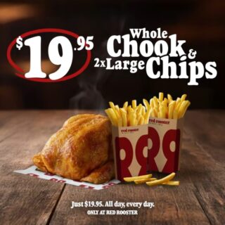 Red Rooster: $19.95 Whole Roast Chicken + 2 Large Chips Until April 21 2026 3