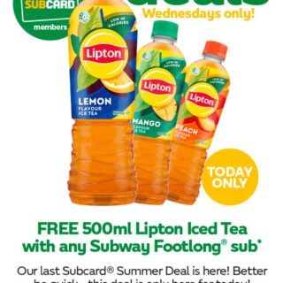 Subway: Free Lipton Iced Tea with Any Footlong on 11 February 2026 5