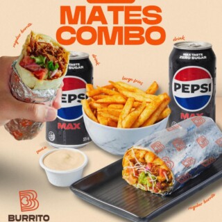 Burrito Bar $30 Mates Combo: Two Burritos, Large Fries and Drinks 2