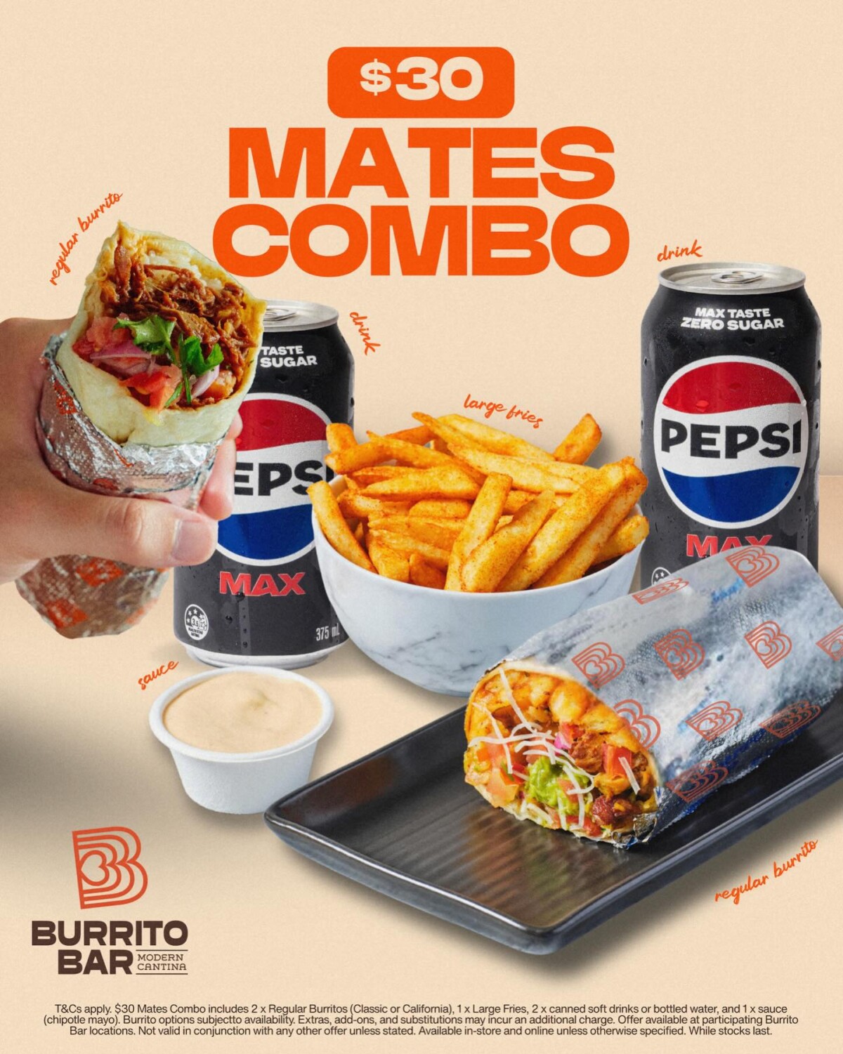 Burrito Bar $30 Mates Combo 1