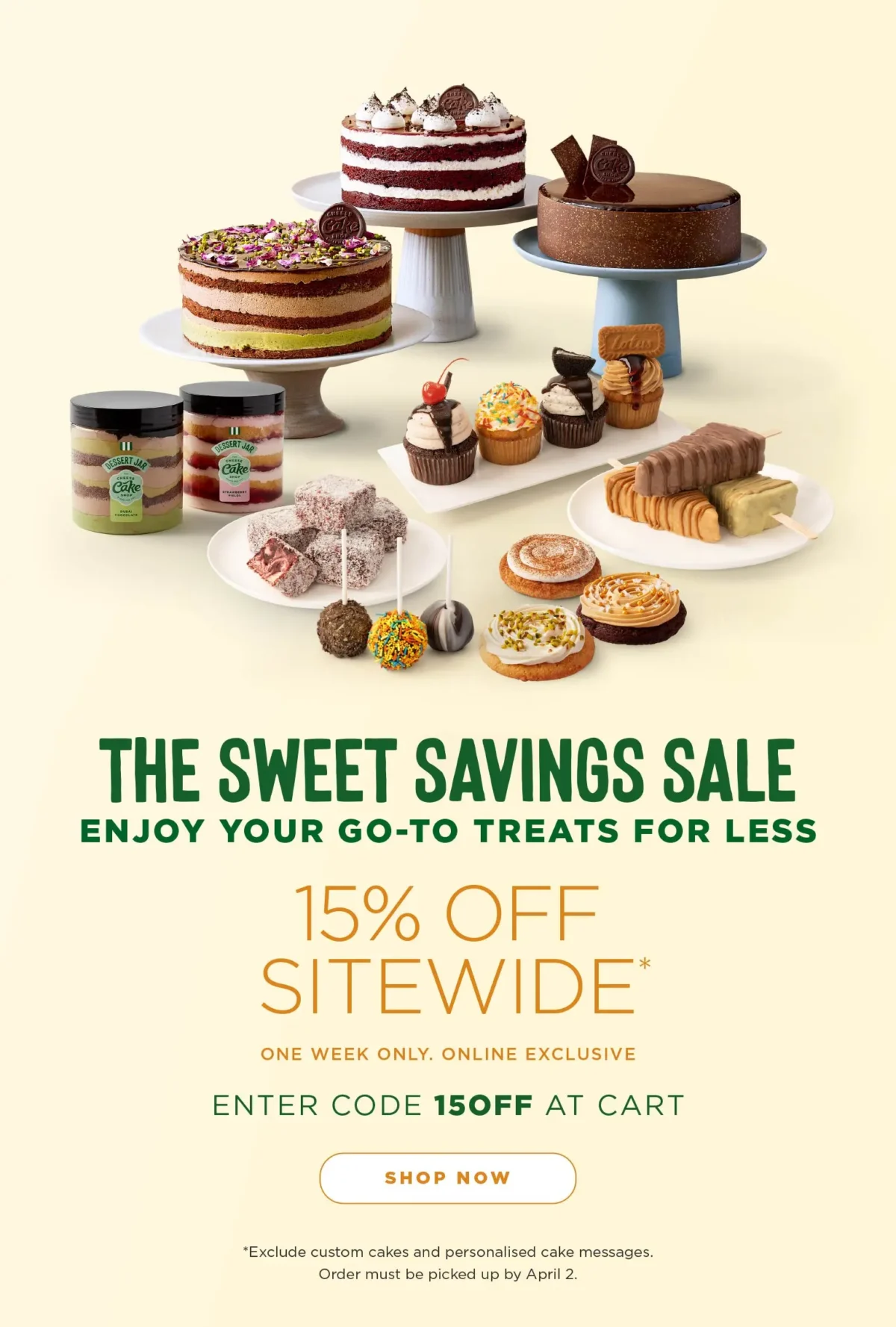 The Cheesecake Shop Launches 15% Off Sitewide Sale until April 2 3 The Cheesecake Shop Launches 15% Off Sitewide Sale until April 2 3