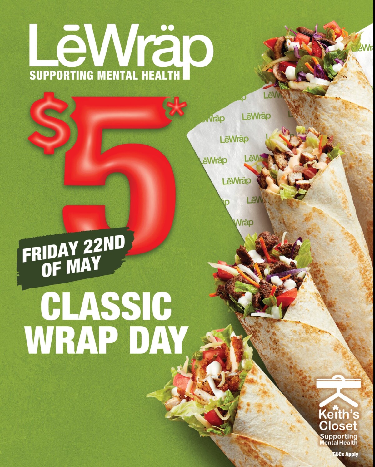 LeWrap Bringing Back $5 Classic Wrap Day on May 22 to Support Mental Health Charity 1