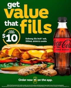 Subway Launches New $10 Value Combo with Six Inch Sub, Drink and Cookie