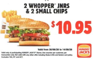 2 Whopper Jrs and 2 Small Chips for $10.95