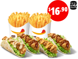 Hungry Jack's App Deal: Get 4 Chicken Tender Snack Wraps & 2 Large Chips for $16.90 1