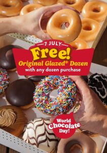 Krispy Kreme World Chocolate Day Deal: Buy Any Dozen, Get a Free Original Glazed Dozen on July 7 1
