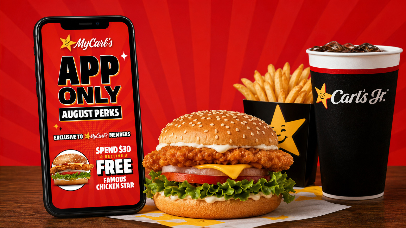Carl's Jr. August App Perks Include Free Chicken Star with $30 Spend 1 Carl’s Jr. August App Perks
