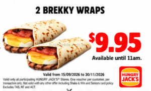 Hungry Jack's Vouchers valid from 15 September to 30 November 2026 10