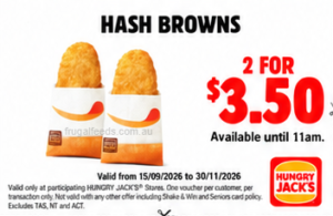 Hungry Jack's Vouchers valid from 15 September to 30 November 2026 2