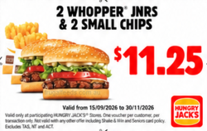 Hungry Jack's Vouchers valid from 15 September to 30 November 2026 12